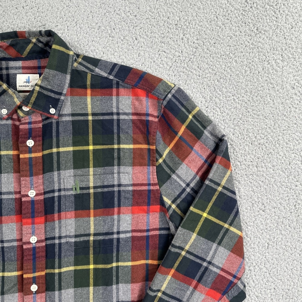 Johnnie-O Hangin Out Flannel Shirt Men Large Multicolor Tartan Plaid Embroidered - Picture 12 of 16